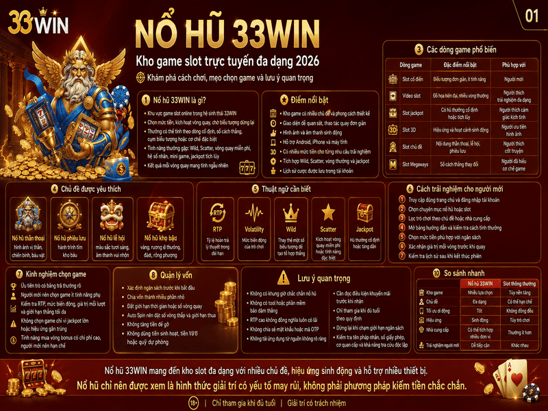 Nổ Hũ 33WIN – Khám Phá Kho Game Slot Trực Tuyến Đa Dạng